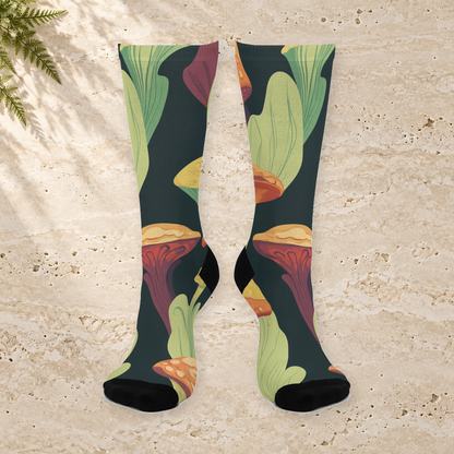 Midnight Flowing Mushroom Crew Socks