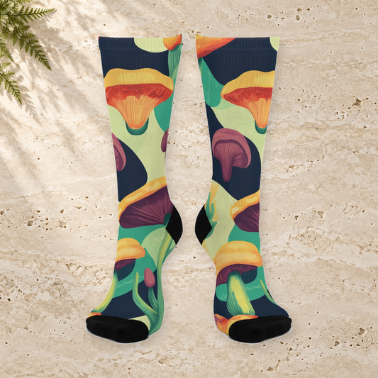 Green Abstract Mushroom Crew Socks