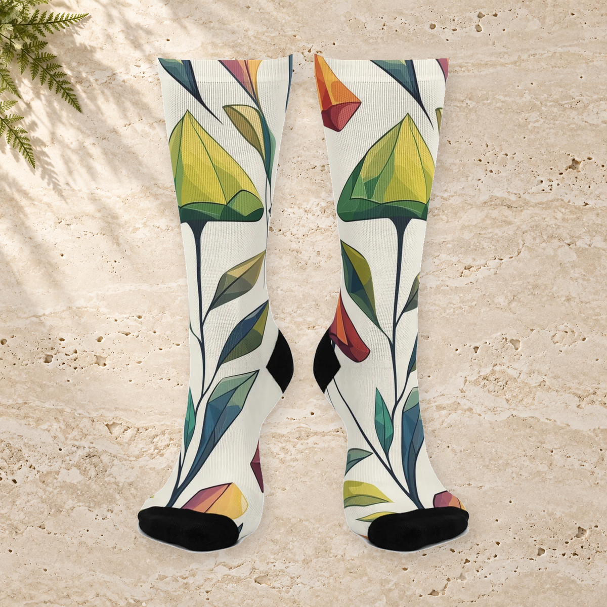 Ivory Geometric Mushroom Crew Socks