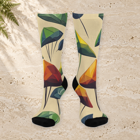 Beige Geometric Mushroom Crew Socks