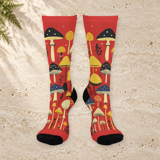 Red Mushroom Meadow Crew Socks