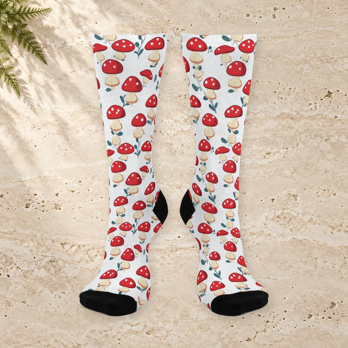 White Leafy Red Mushroom Crew Socks