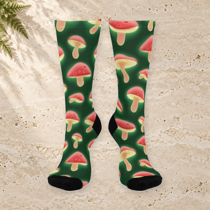 Green Halo Mushroom Crew Socks