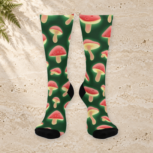Green Halo Mushroom Crew Socks