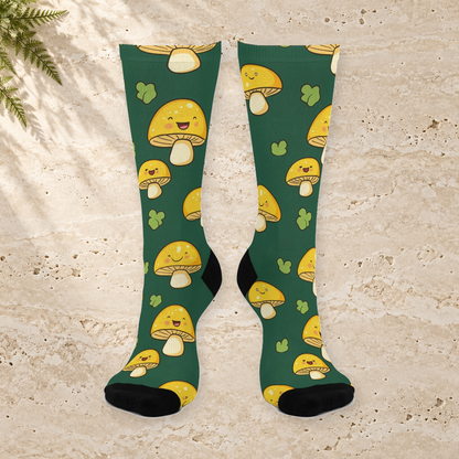 Forest Yellow Mushroom Smiles Crew Socks