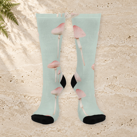 Mint Pink Watercolor Cap Crew Socks