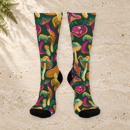 Deep Forest Jewel Mushroom Crew Socks
