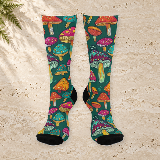 Teal Psychedelic Toadstool Crew Socks