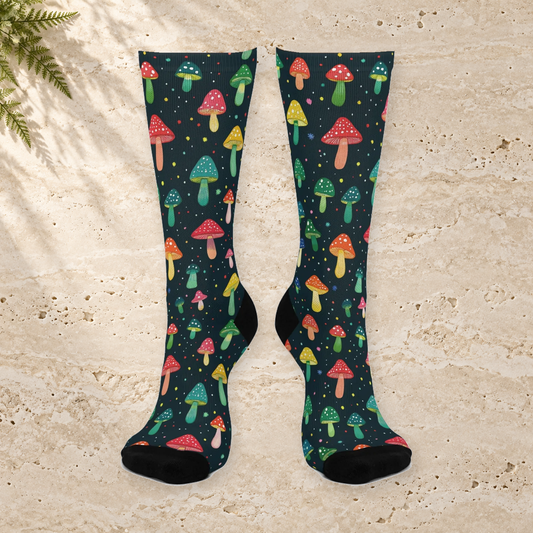 Dark Green Confetti Mushroom Crew Socks