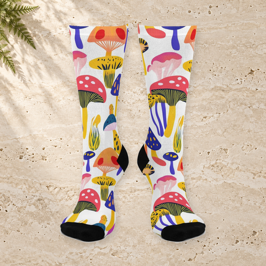 Bold Color Mushroom Collage Crew Socks