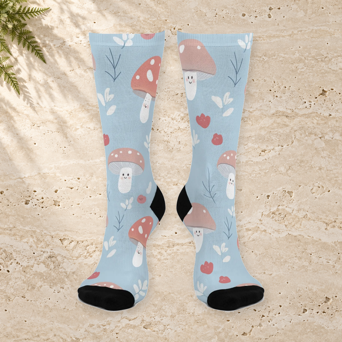 Blue Heart Mushroom Crew Socks