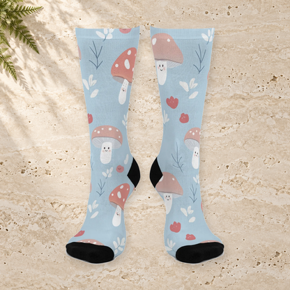 Blue Heart Mushroom Crew Socks