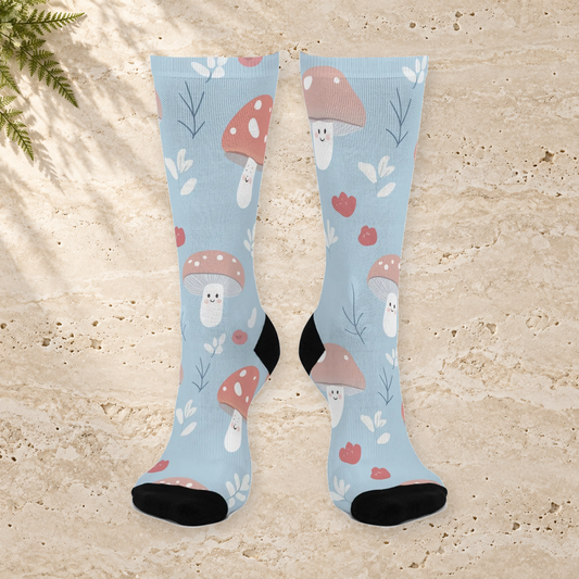 Blue Heart Mushroom Crew Socks
