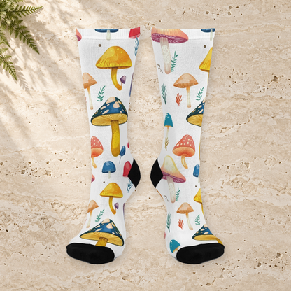 Primary Color Botanical Mushroom Crew Socks