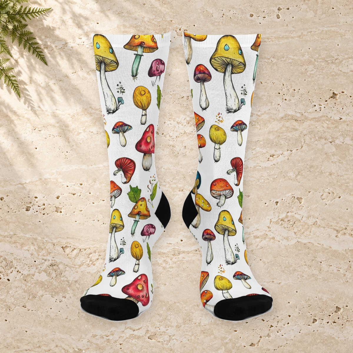 Rainbow Outline Mushroom Crew Socks