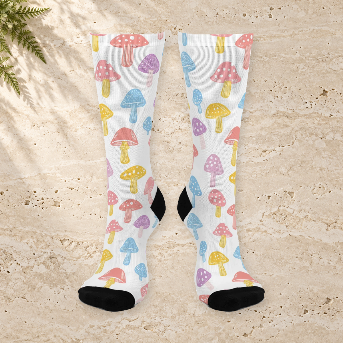 Pastel Sketch Mushroom Crew Socks