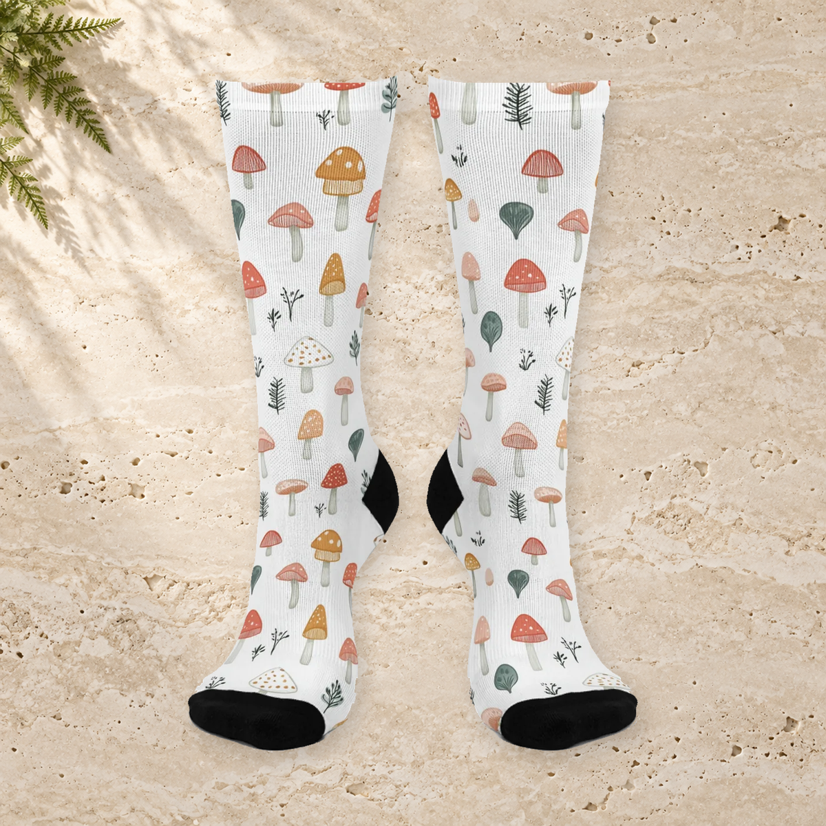 Tiny Earthtone Mushroom Crew Socks