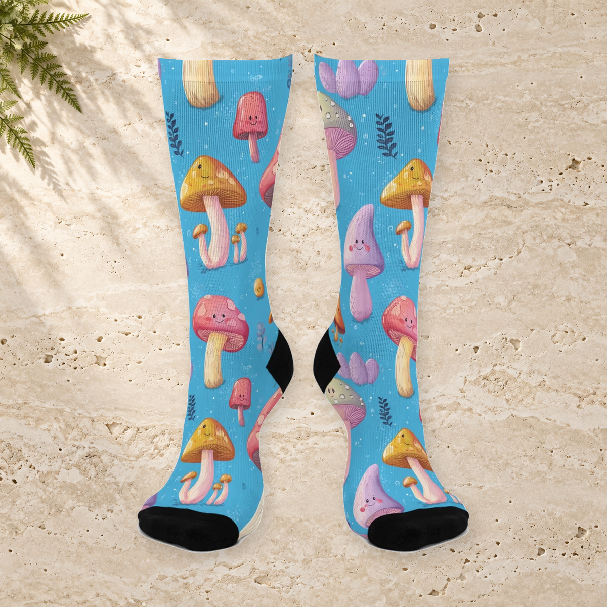 Sky Blue Mushroom Buddies Crew Socks