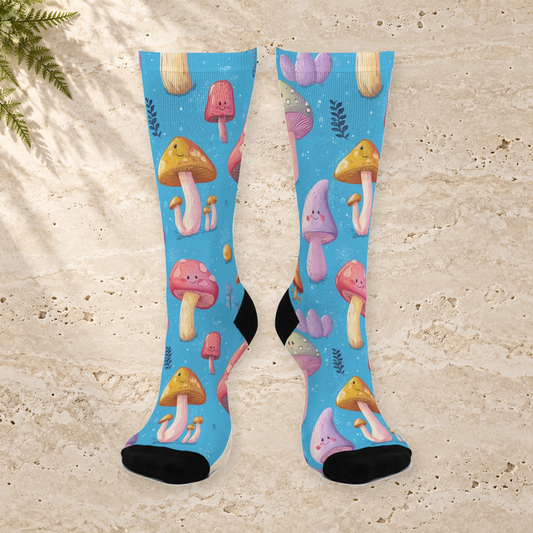 Sky Blue Mushroom Buddies Crew Socks