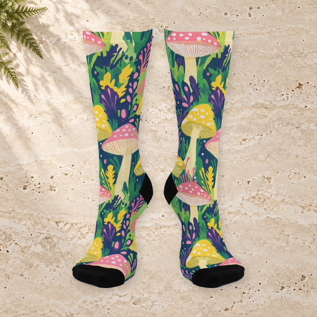 Lush Pink Cap Mushroom Crew Socks