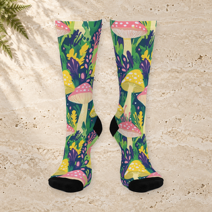 Lush Pink Cap Mushroom Crew Socks