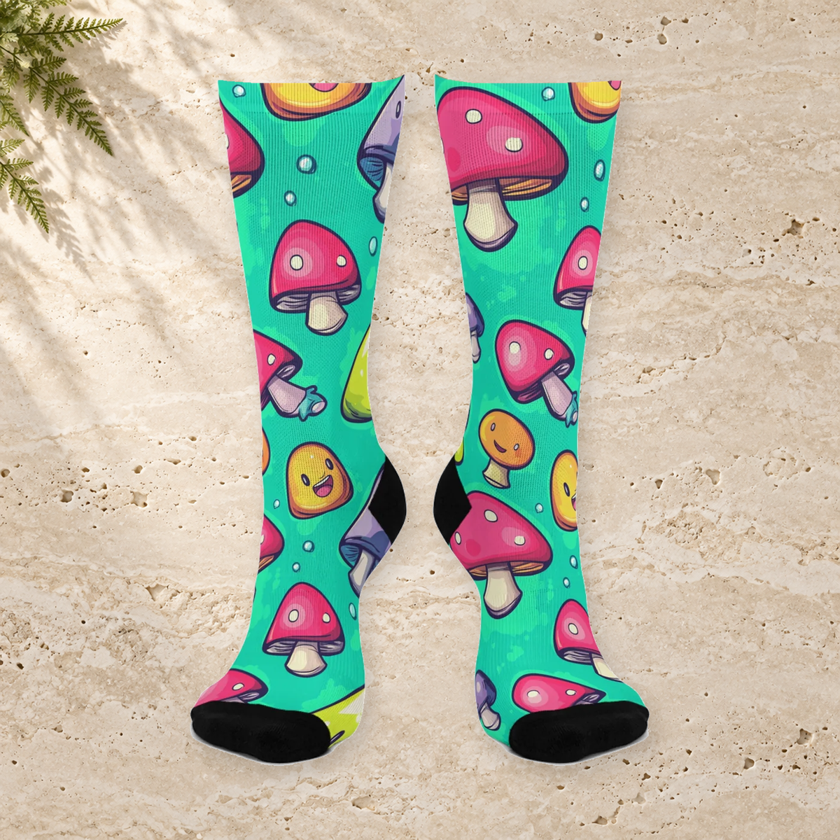Aqua Mushroom Smile Crew Socks