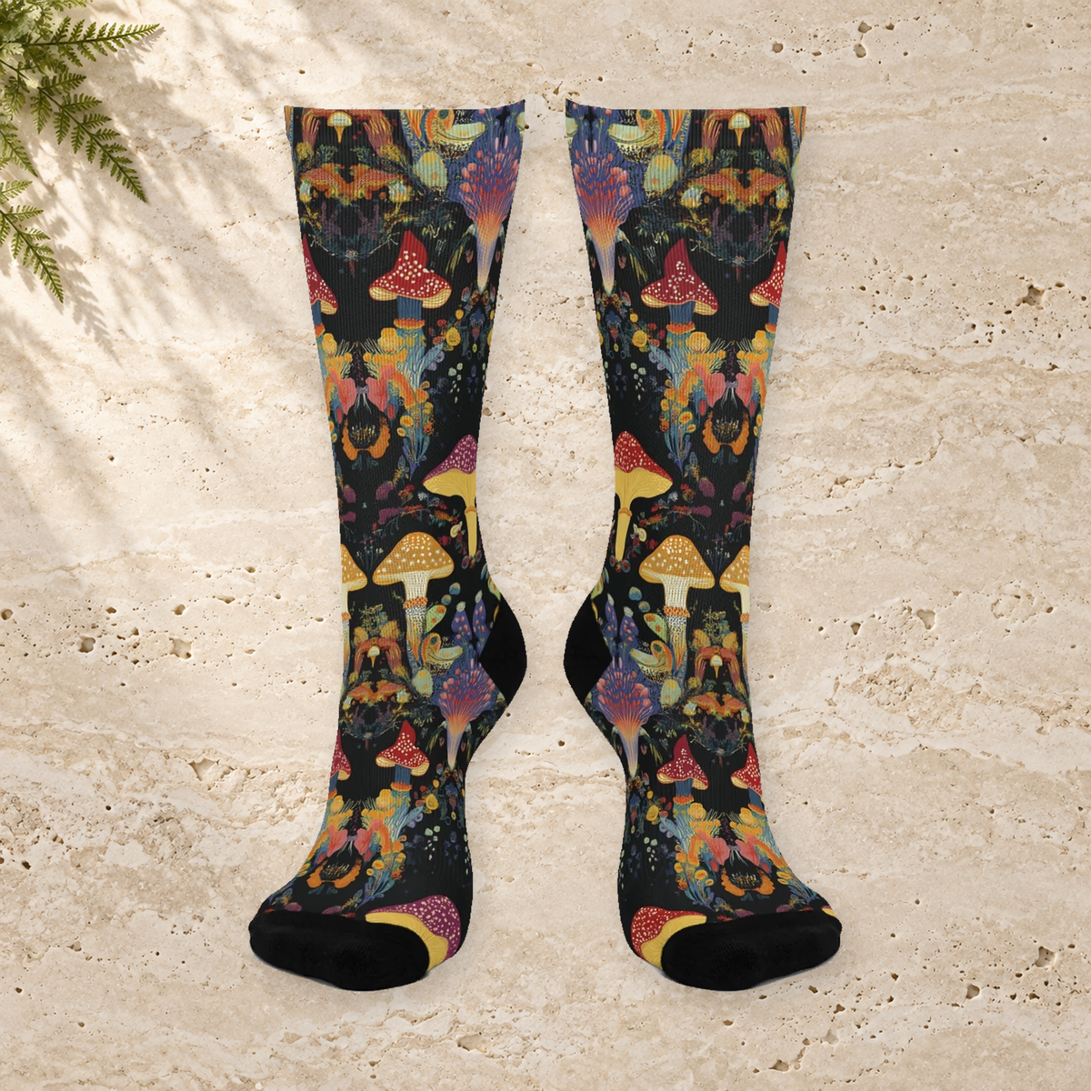 Midnight Botanical Mushroom Crew Socks