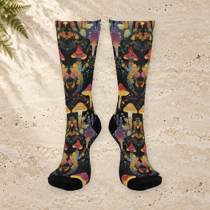 Midnight Botanical Mushroom Crew Socks
