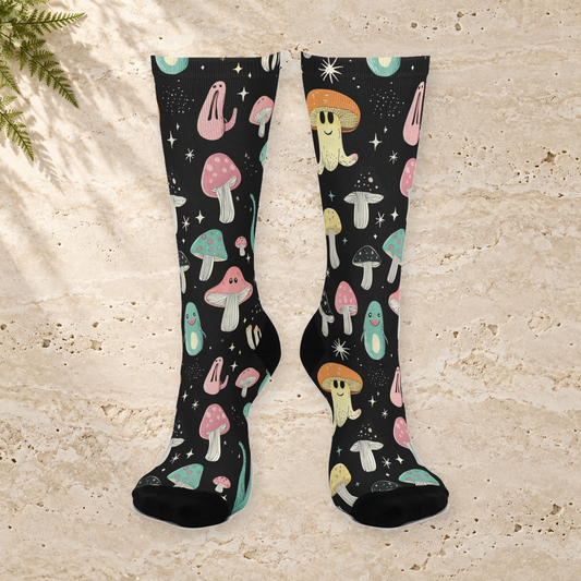 Midnight Ghost Mushroom Crew Socks