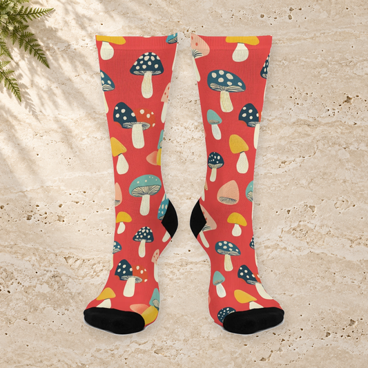 Coral Confetti Mushroom Crew Socks
