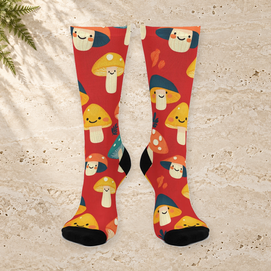 Scarlet Blushing Mushroom Crew Socks