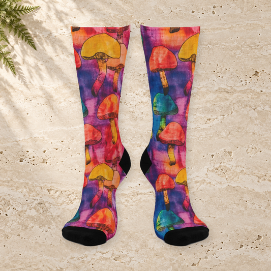 Rainbow Watercolor Mushroom Crew Socks