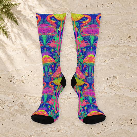 Electric Blue Mushroom Jungle Crew Socks