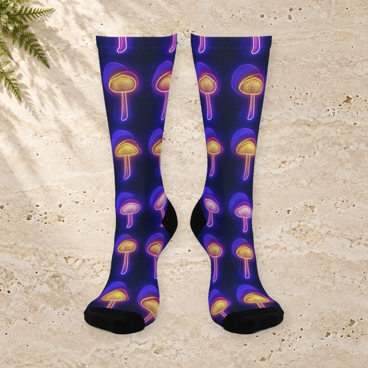Purple & Gold Neon Mushroom Crew Socks
