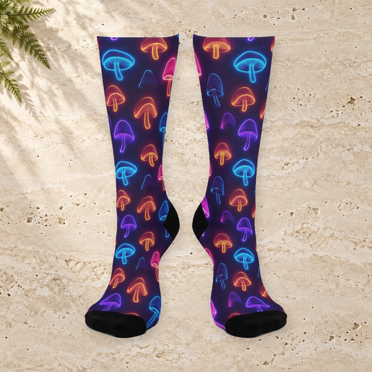 Violet Rainbow Neon Mushroom Crew Socks