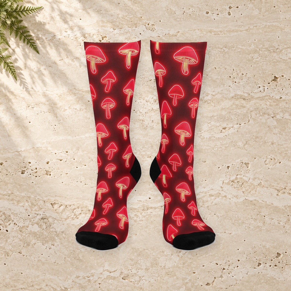 Crimson Neon Mushroom Crew Socks