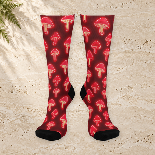 Crimson Neon Mushroom Crew Socks