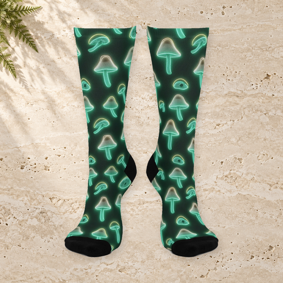 Emerald Neon Mushroom Crew Socks