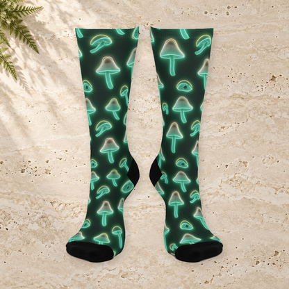 Emerald Neon Mushroom Crew Socks