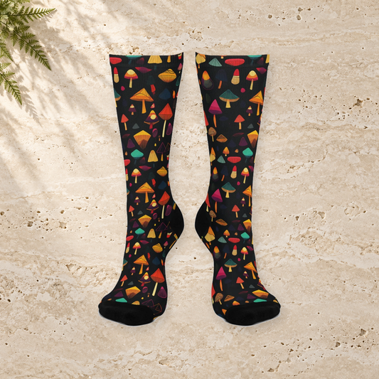 Dark Geometric Mushroom Crew Socks