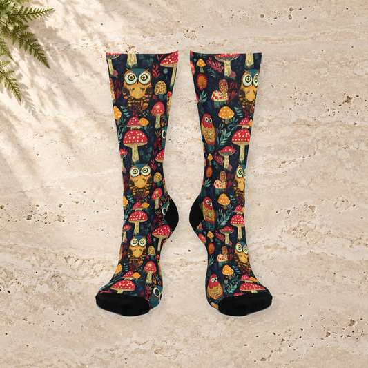 Autumn Owl & Mushroom Crew Socks