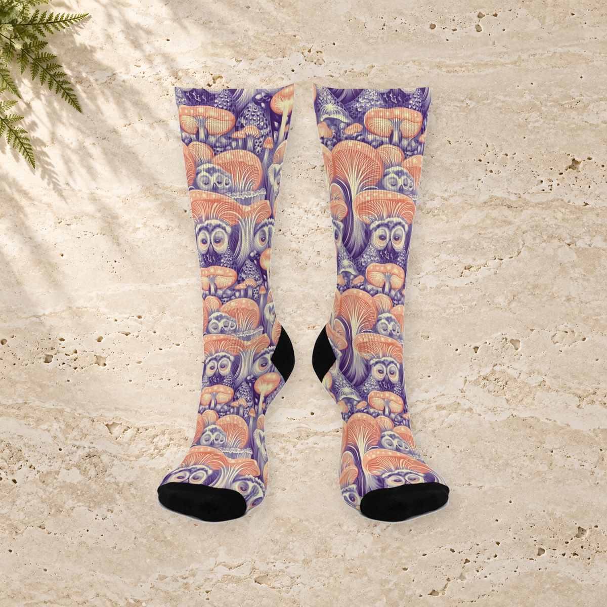 Violet Owl & Mushroom Crew Socks