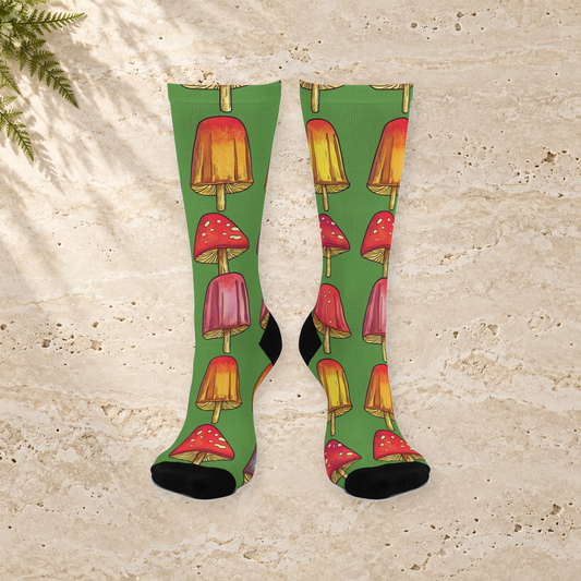 Green Watercolor Mushroom Popsicle Crew Socks