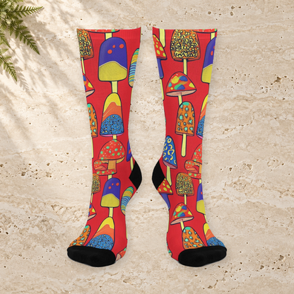 Red Pop Art Mushroom & Popsicle Crew Socks