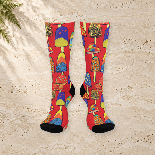 Red Pop Art Mushroom & Popsicle Crew Socks