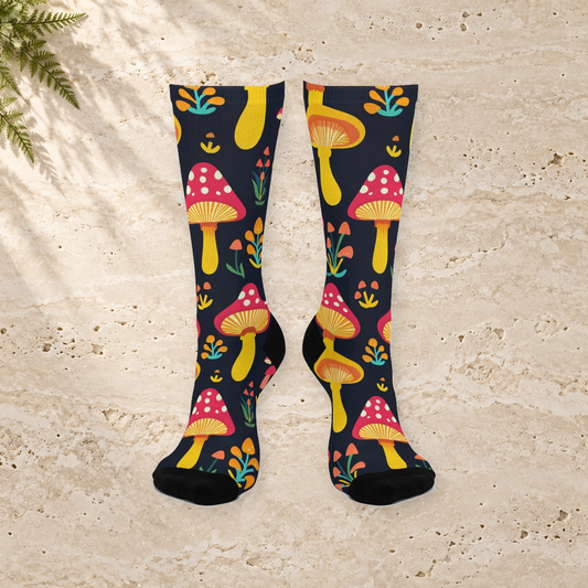 Navy Redcap & Gold Mushroom Crew Socks