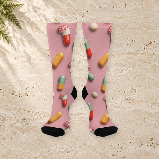 Pink Mushroom & Capsule Crew Socks