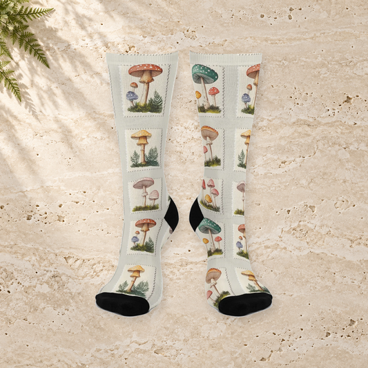 Ivory Woodland Mushroom Stamps Crew Socks