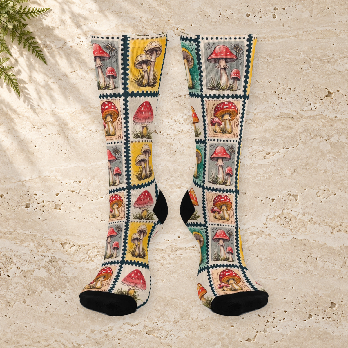 Vintage Mushroom Stamp Collection Crew Socks