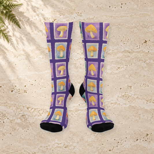 Purple Mushroom Postage Crew Socks